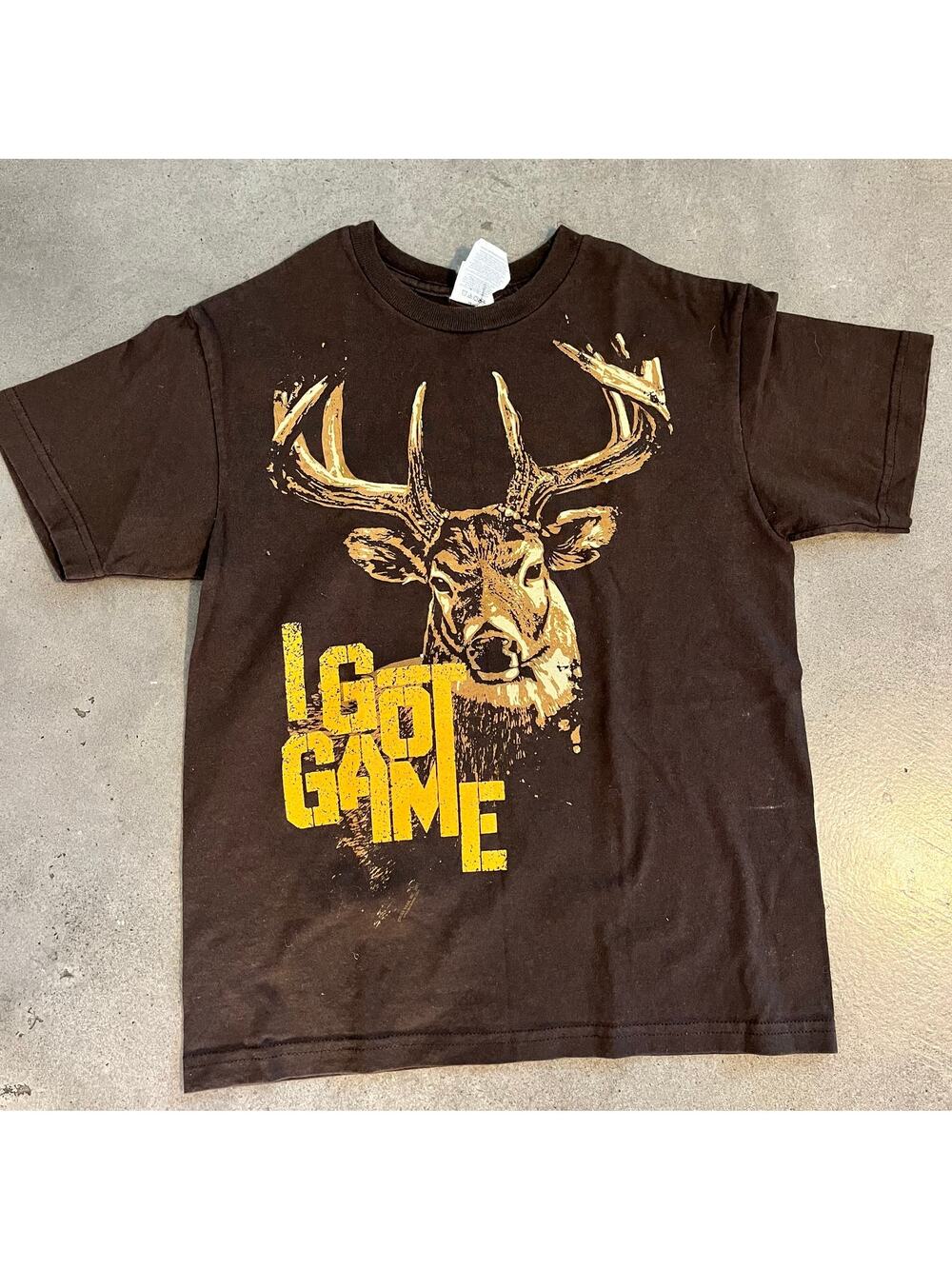 Delta Deer Game Hunting Brown cotton T-shirt youth boy Small camo outdoor ranch
